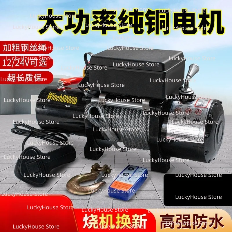 12V 24V Electric Winch Vehicle Mounted Recovery Towing Hoist Portable Lifting Cable Puller
