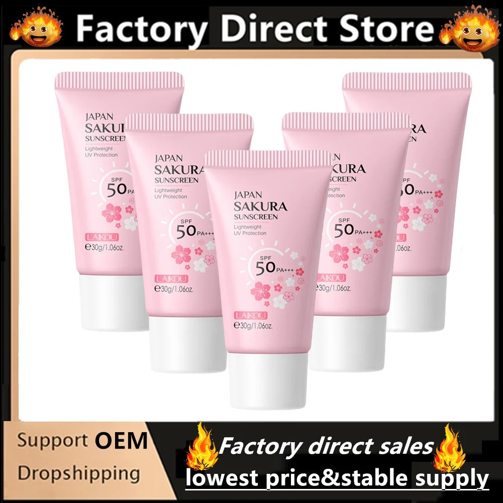 

5Pcs Facial Sakura Sunscreen Whitening Sun Cream Sunblock Skin Protective Cream Anti-Aging Oil-control Moisturizing SPF 50