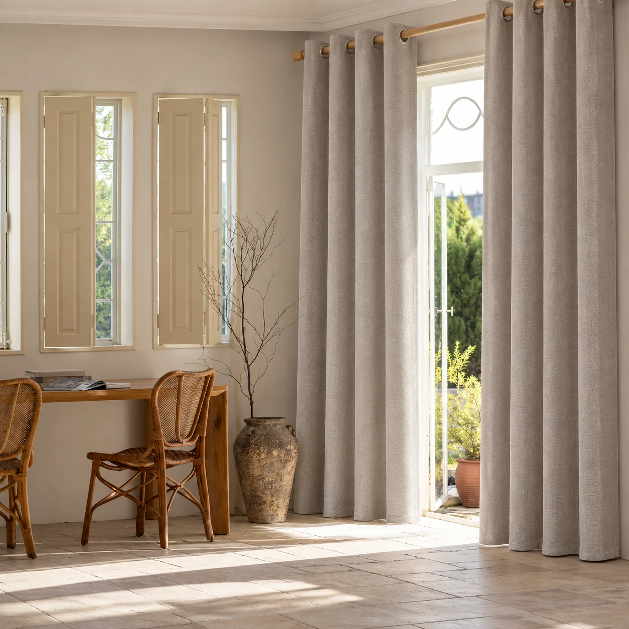 100% Blackout Linen Curtains Noise Reduction for Bedroom Living Room, 2 Panels
