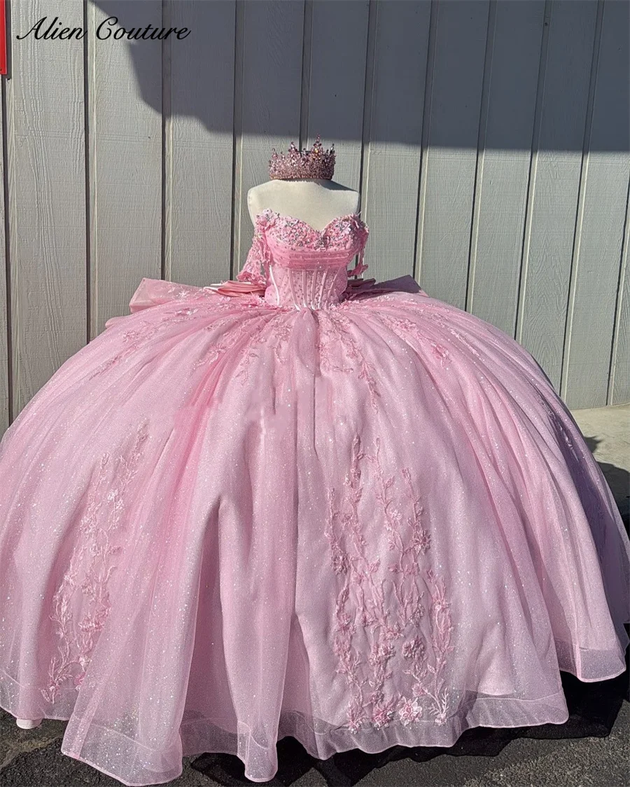 Rosa Prinzessin Sweet 16 Quinceanera Kleider Geburtstag Party Applikationen Korsett Kleid Ballkleid Vestido De 15 Jahre Maßgeschneidert