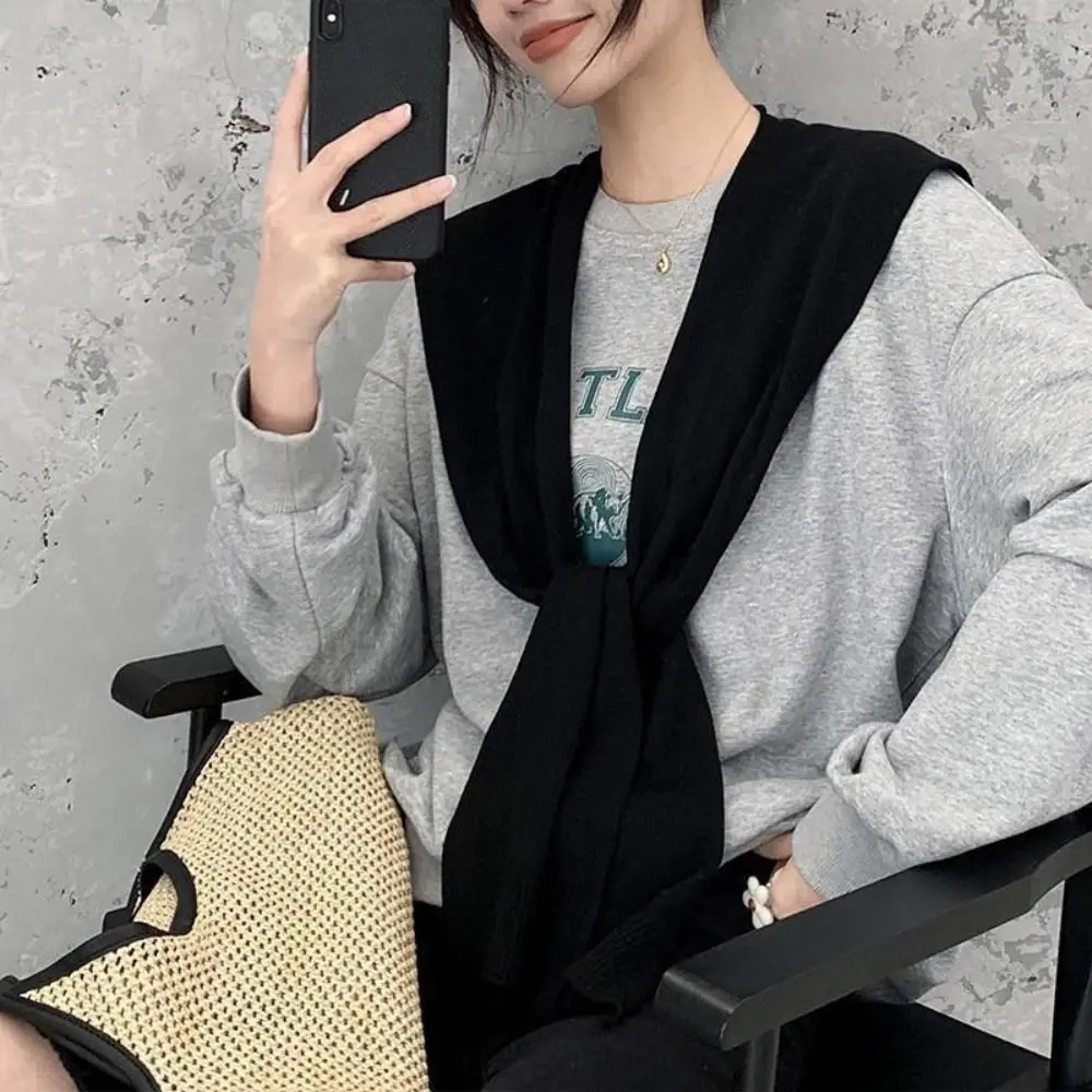 All-match Blouse Shoulders Knitted Shawl Cape Cloak Fake Collar Solid Color Korean Style Knit Scarf Women
