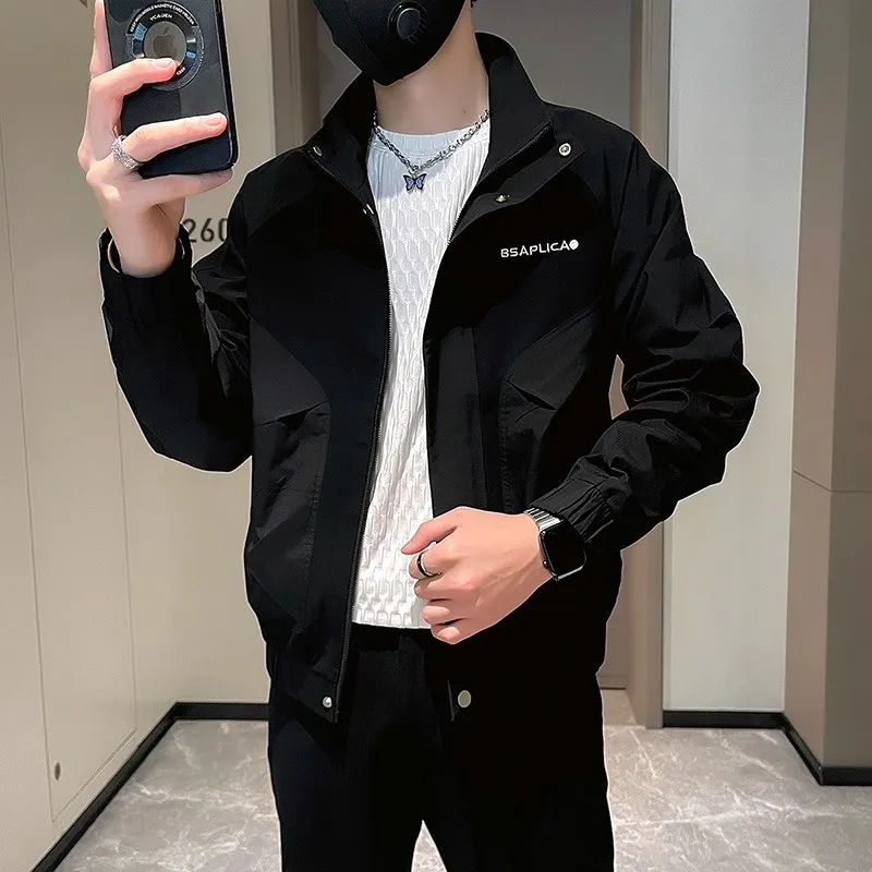 

Повседневное мужское пальто American Sle Pilot Jaet свободного кроя, универсальное пальто с вышитым воротником-стойкой, ветрозащитное длинное пальто из полиэфирного волокна