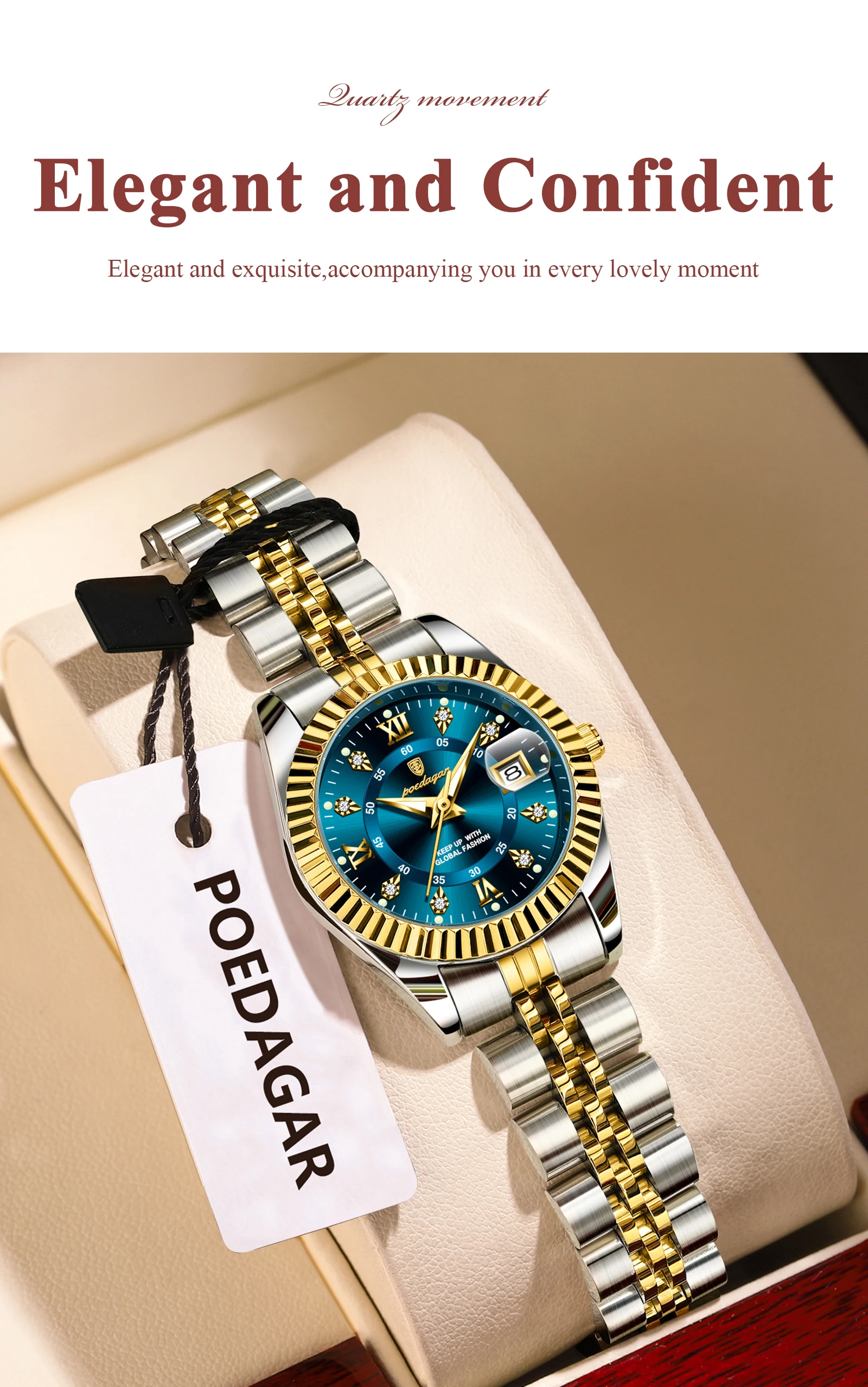 POEDAGAR Top Luxus Uhr Für Frauen Wasserdicht Edelstahl Leucht Datum Damen Uhr Quarz Mode Elegante frauen Uhren – Detail 10