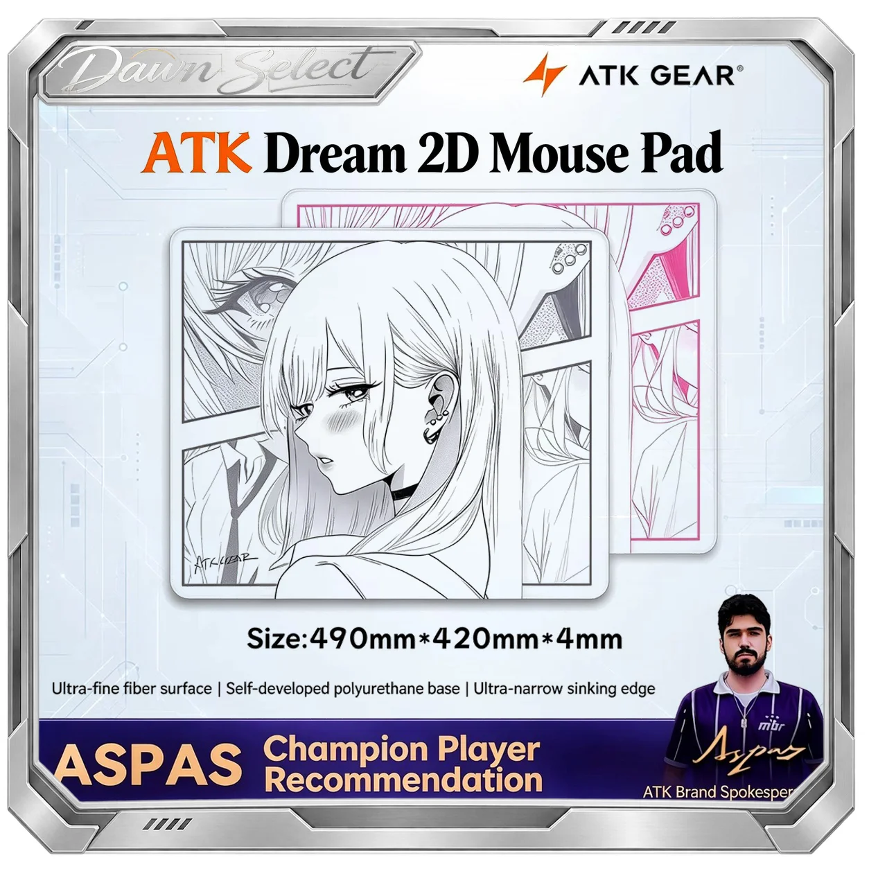 ATK Dream 2D Anime Gaming Mouse Pad 490x420x4mm Large Size Random Weave Surface Neutral Balance Ultra-fine Fiber PU Base Gift