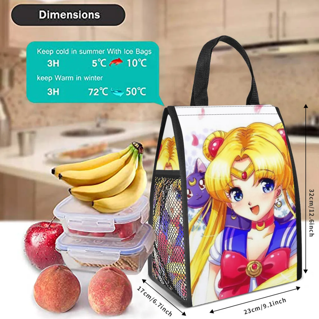 Girls-Sailor- Moon Portable Insulated Lunch Bag Women Kid Picnic Work Travel Food Thermal Storage Container Cooler Tote Bag