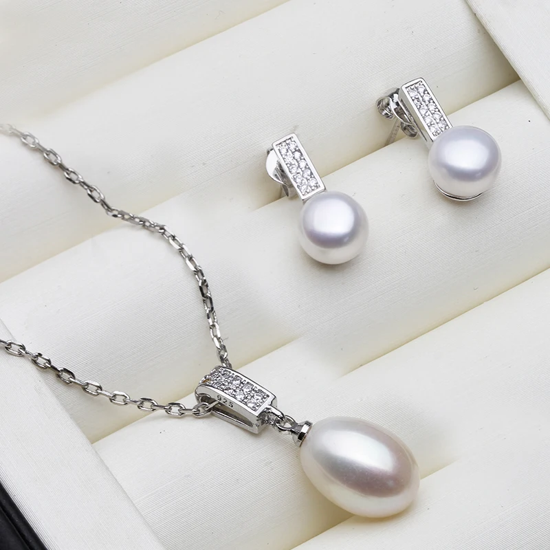 

Natural Freshwater Pearl Necklace and Earrings Set For Women,925 Sterling Silver Pearl Jewelry Set Mother Wife Anniversary Gift