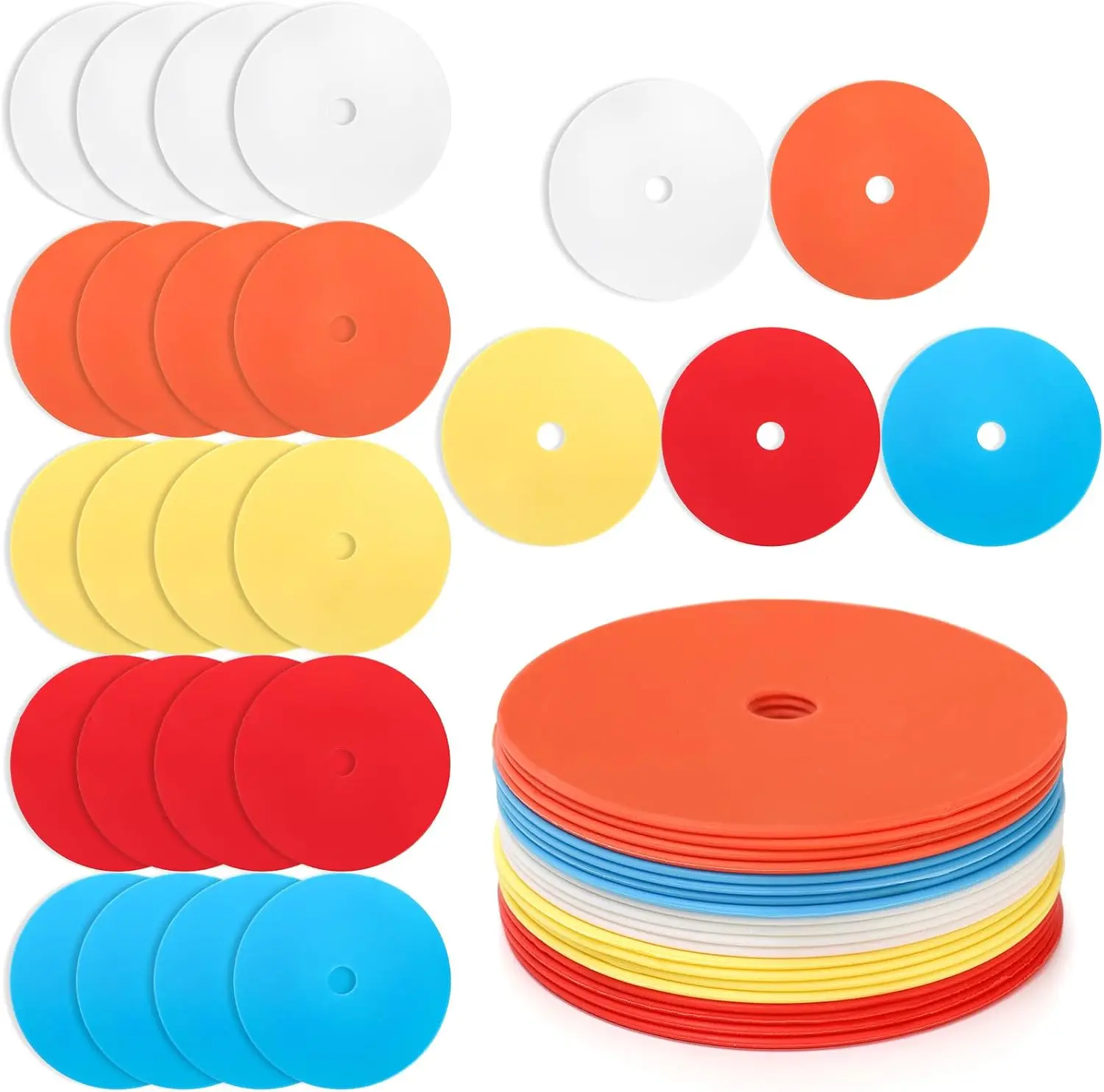 

20-Pack 6-Inch Flat Cone Markers for Agility Training, Non-Slip Soccer Field Cones, 5 Colors