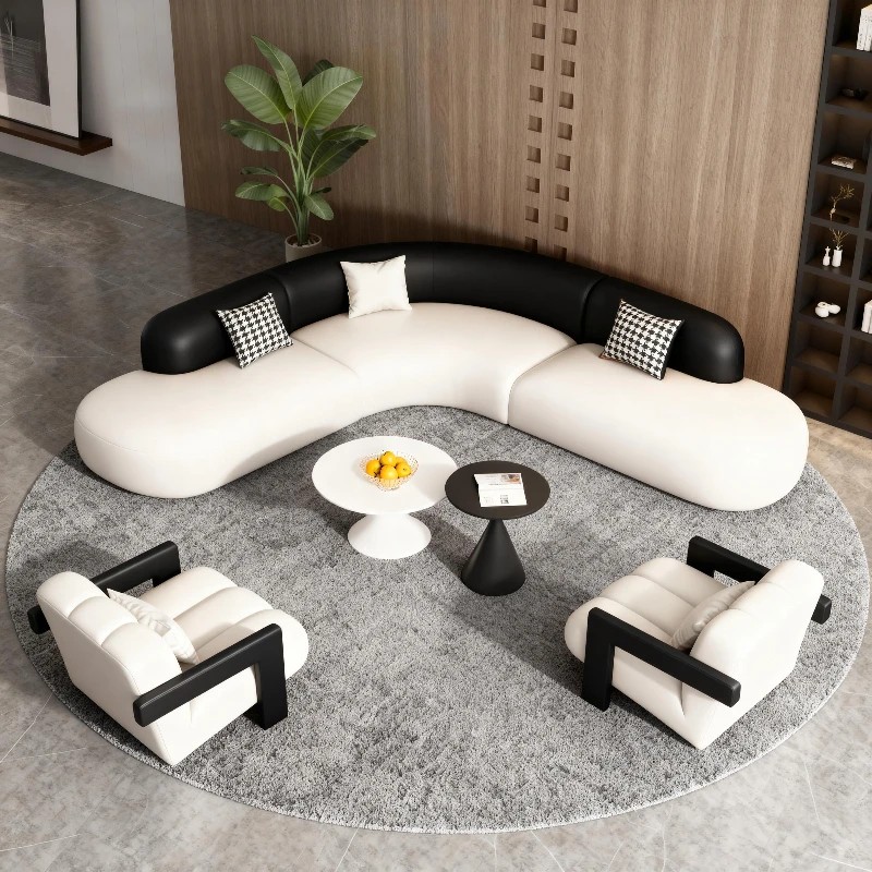 L-shaped Light luxury curved living room sofas combination comfortable soft couch multiple people canapé iving room furniture
