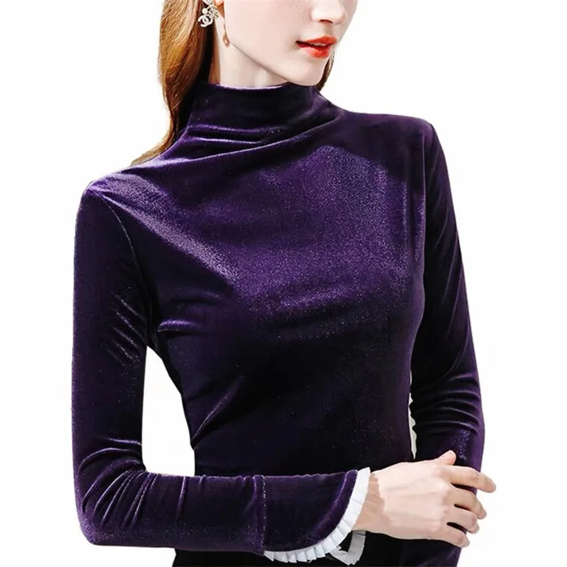 Elegant Turtleneck Long Sleeves Tops Korean Style Sleeve Patchwork Designed Pullovers Autumn Winter Casual Basic Shirts Women