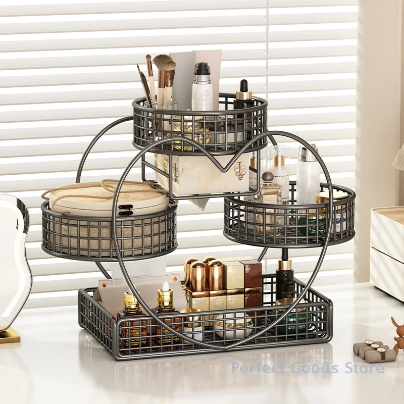 1pc Varnished Metal Cosmetic Organizer Lightweight No-Installation Makeup Storage Rack Modern Vanity Countertop Shelf