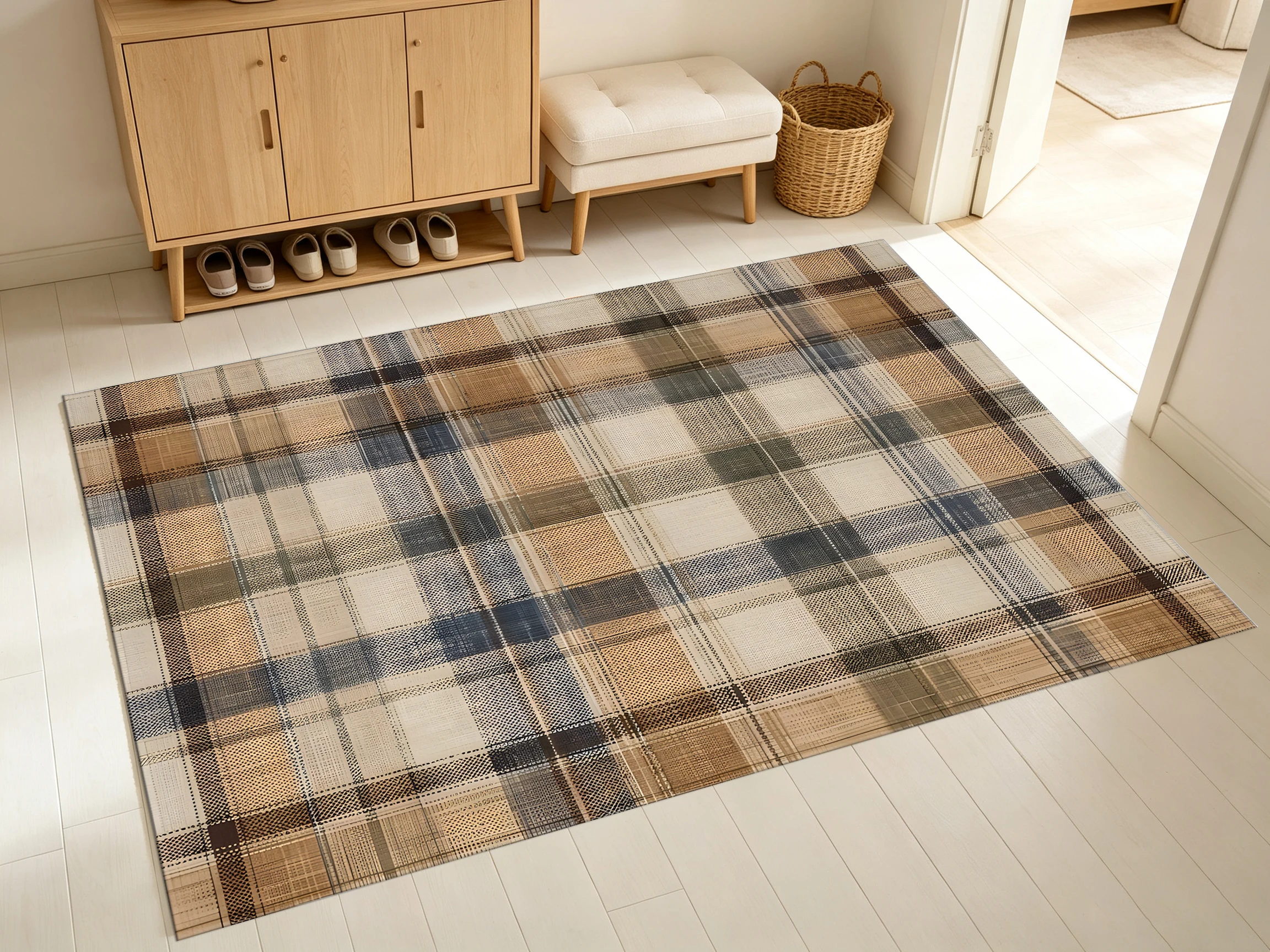 Vintage Plaid Area Rug, Classic Earth-Tone Check Pattern, for Autumn Winter Space Refresh, Decor for Study and Living Room