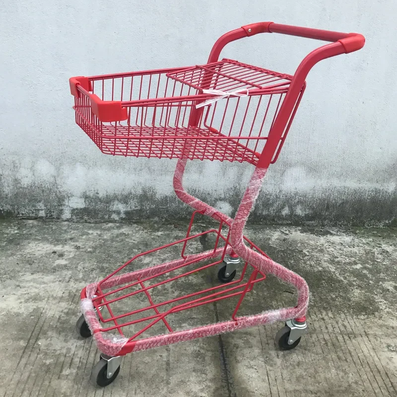 Pink Kawaii Shopping Cart, Japanese Style Double Layer Trolley for KTV, Cute Display Rack for Candy Store, Instagram Photo Prop