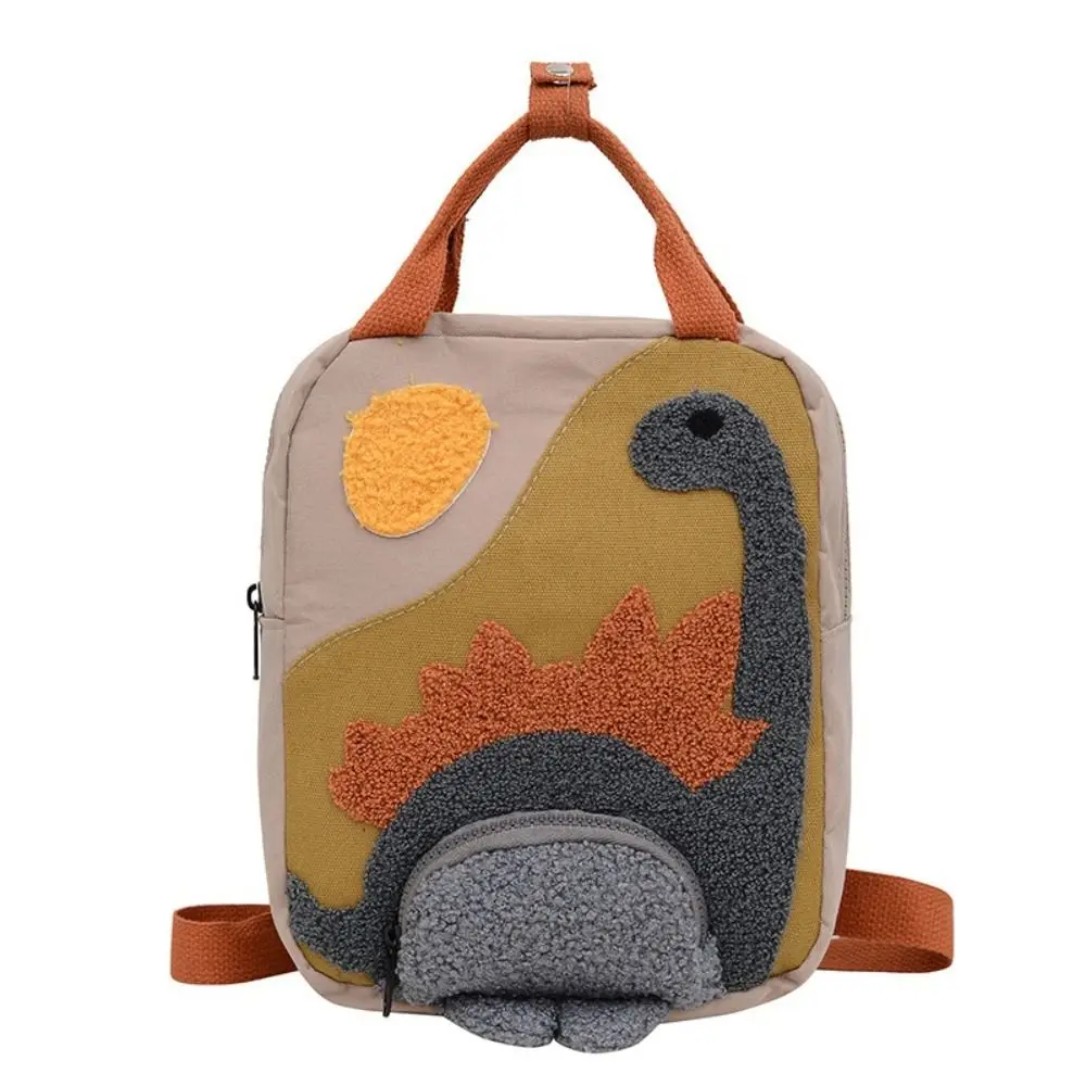 

Long Neck Small Dinosaur Kindergarten Children Backpack Canvas Cartoon Kindergarten School Bags Hook Hair Embroidered Baby Bag