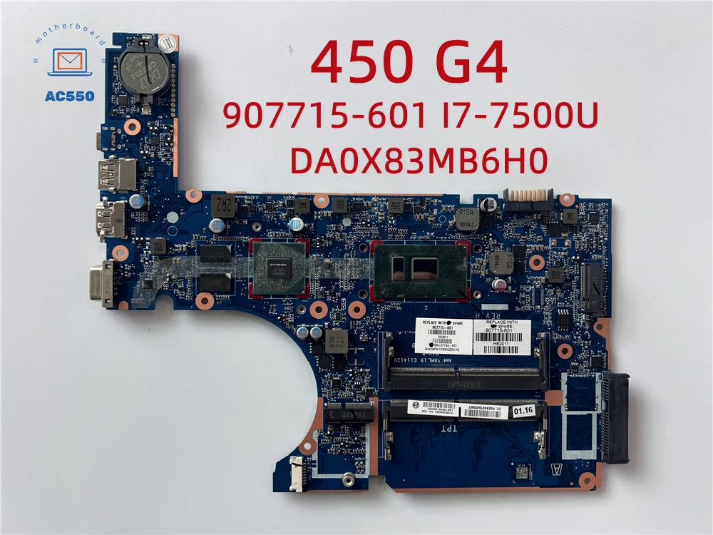 Laptop Moederbord 907715-601 Da0x83mb6h0 Voor Pk 450 G4 Met I7-7500U 100% Werktest Geslaagd