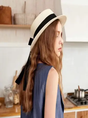 Spring Summer Classics Straw Hat Female Flat Top Bucket Hats Chapeu Sweet Bow Sombrero Mujer Fedora Sun Cap Panama Bob