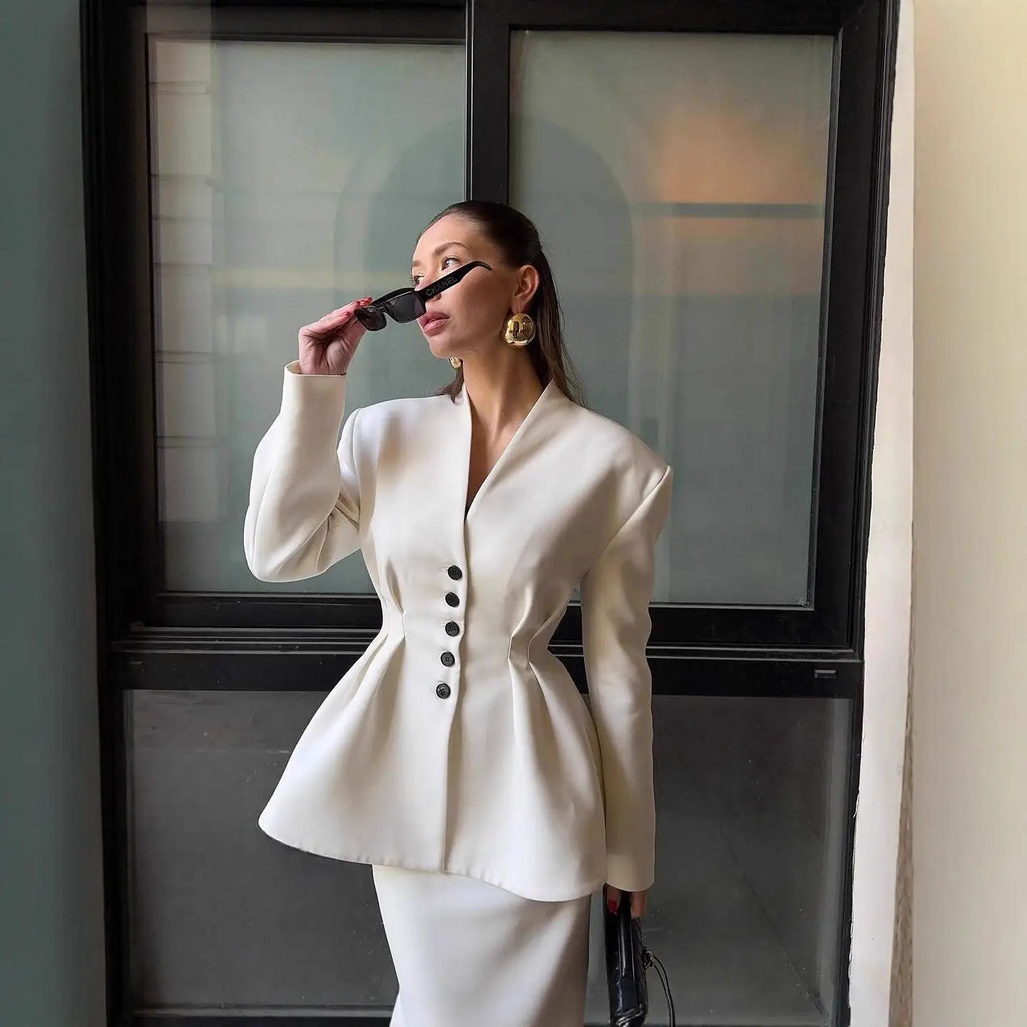 Damen Herbst Winter Reine Farbe ort Sve Geknöpfter Wollanzug Jaet Mantel Lang Sve Mittellang Anderes Material 00 %