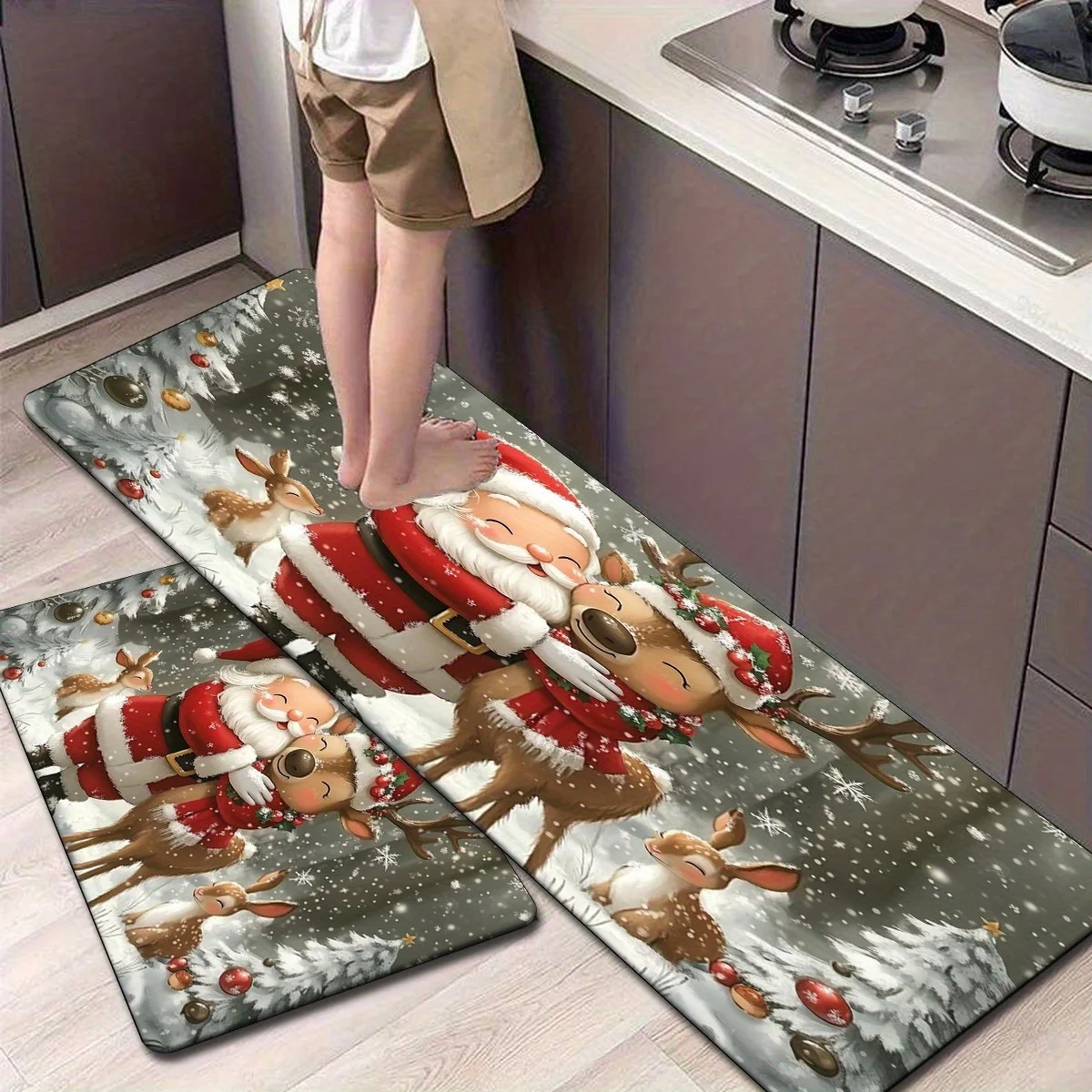 1pc Rugs Set Polyester Santa Claus Elk Pattern Kitchen Mat Set, Christmas Kitchen Decor, House Hold Item on Hot Deals Non-slip