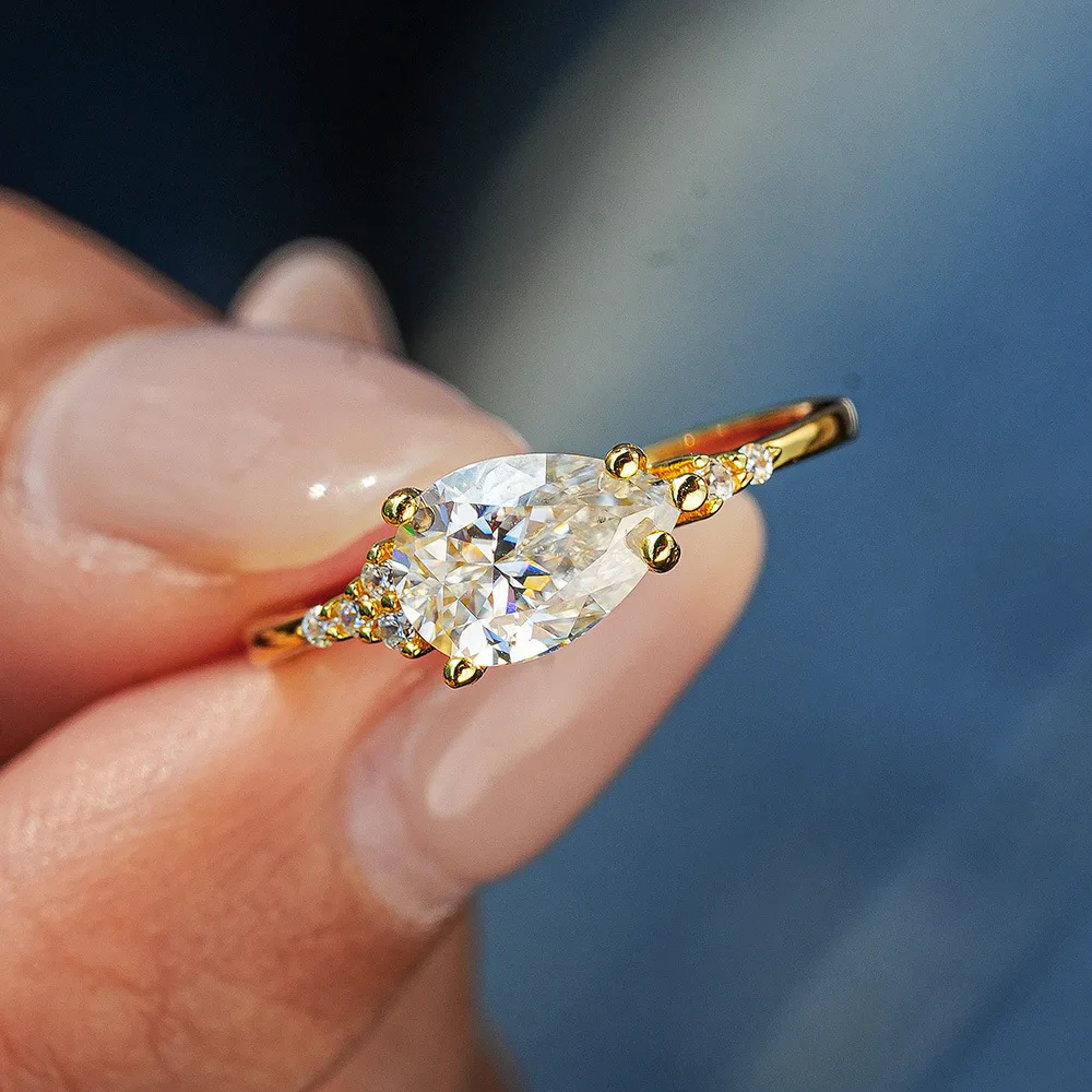 JH 1.5CT مويسانيتي خاتم للنساء الرجال 925 فضة مطلي 18K قطرة الذهب الكمثرى على شكل خاتم الزواج D VVS1 مجوهرات #3