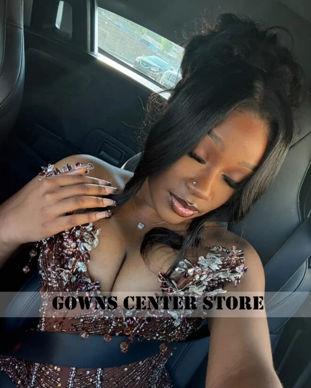 

Brown Strapless Beads Long Sleeve African Mermaid Evening Gowns Aso Ebi Prom Dresses Birthday Wedding Party Dress Customized
