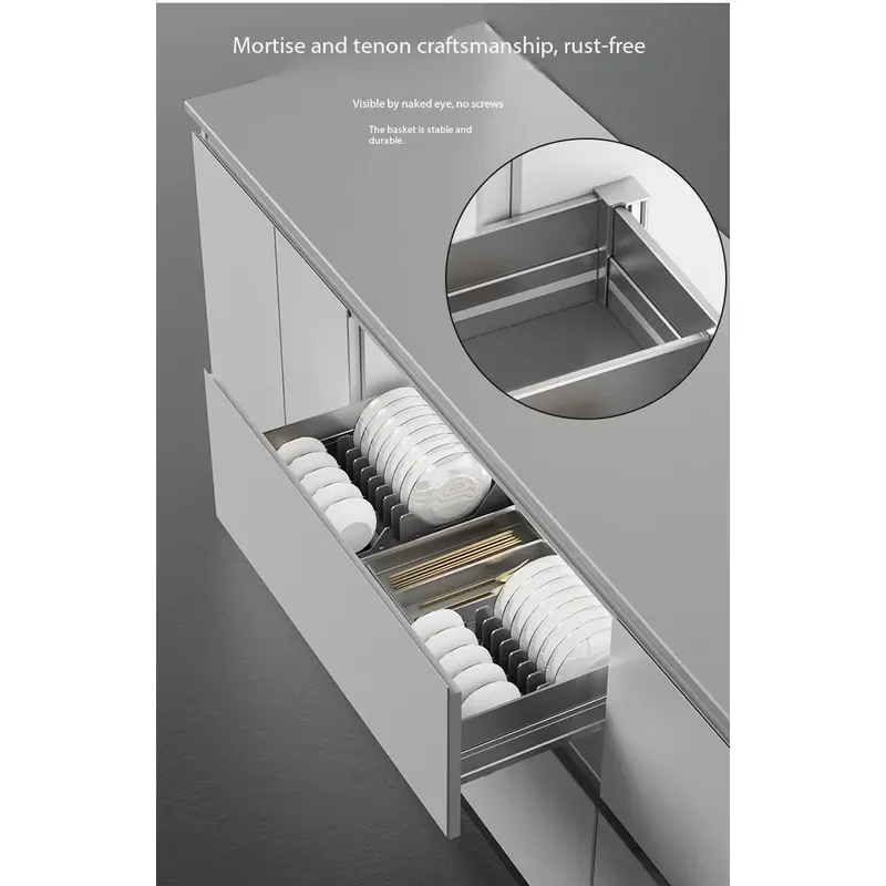 Bulk Custom  Built-in Drawer Pull-out-Smart Partition Soft Close Grey Aluminum Kitchen Organizer Drawers