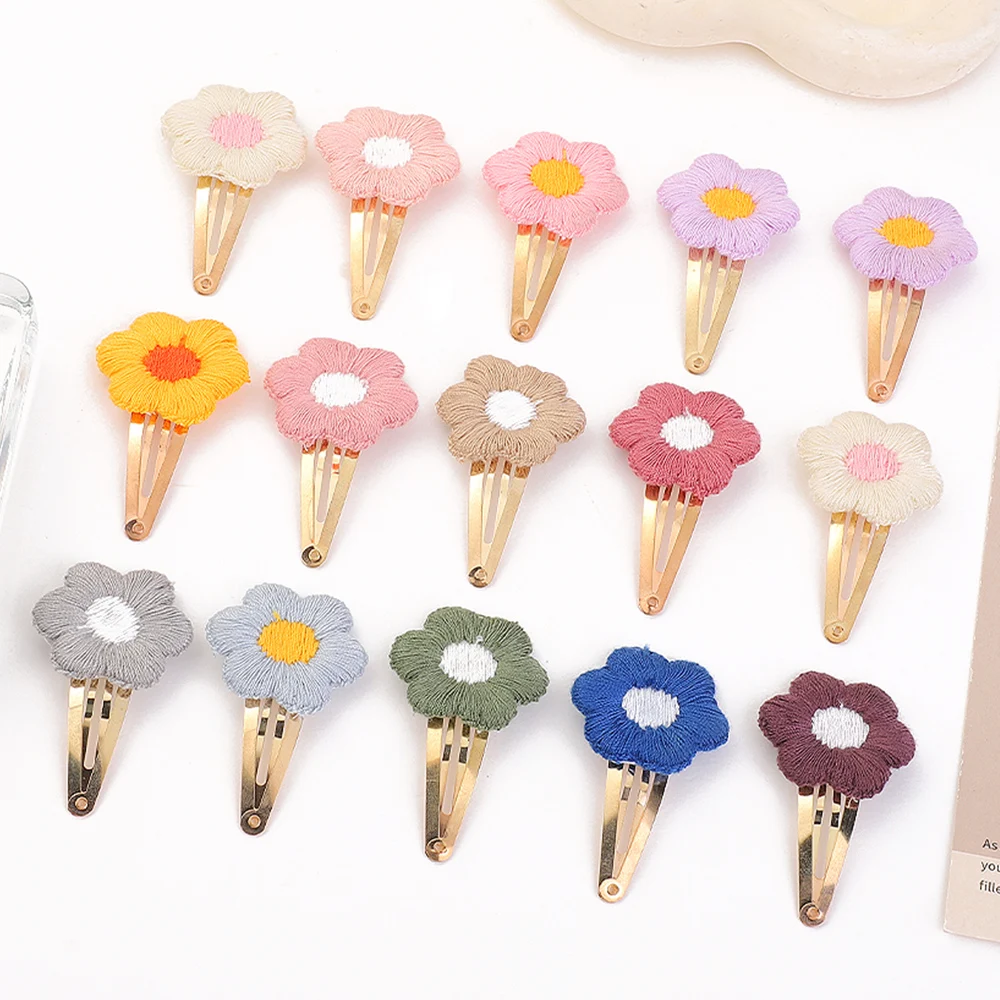 2Pcs/lot Embroidery Flower Hair Pins Children Flower Hair Clips Sweet Girls Baby Hair Accessories Vintage Hairpins Barrettes