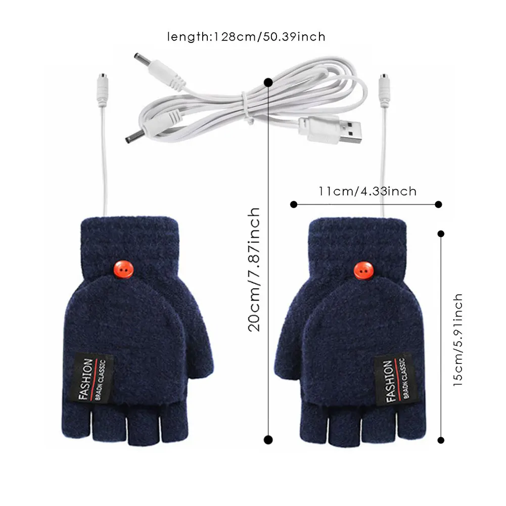 USB Heating Gloves Touch Screen Electric Heated Gloves Double-Sided Fingerless Mittens Winter Hand Warmer Skiing Accessories