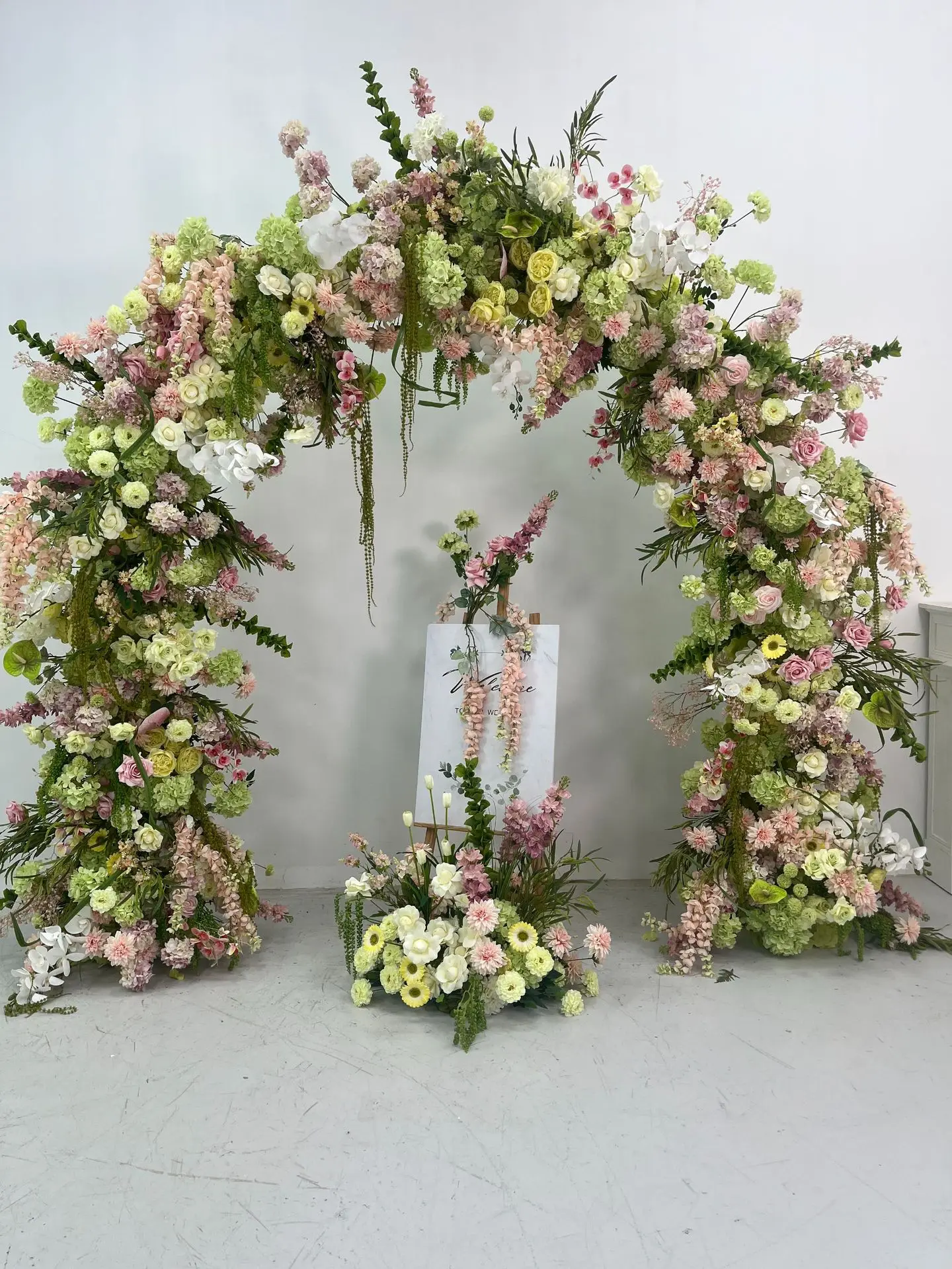 Großhandel 240CM Rosa-Grüner Künstlicher U-förmiger Blumenbogen Hochzeits-Hintergrund Gang-Dekoration Künstliche Blumenarrangements für Veranstaltungsorte – Detail 3