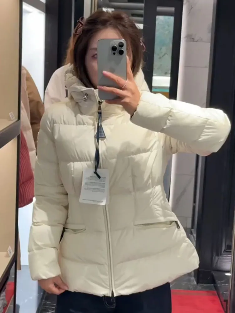 Ele-abrigo de invierno blanco Puffer Jaet para mujer, con capucha, corte recto coreano, ropa de abrigo cómoda Thi de alta calidad