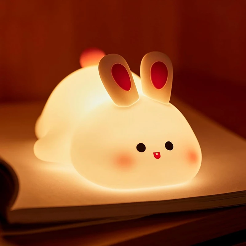 Luz nocturna de conejo, bonita lámpara de silicona, regulable, recargable, duradera