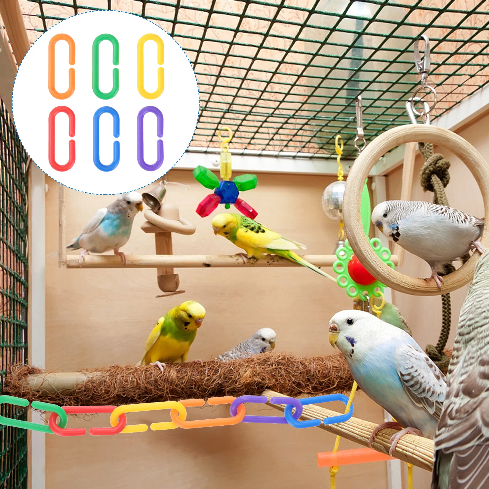 

100 pcs Plastic Chain Links Bird Toys Parrot Colorful C-Clips Eco-Friendly Foot Cage Accessories Hanging Playtime