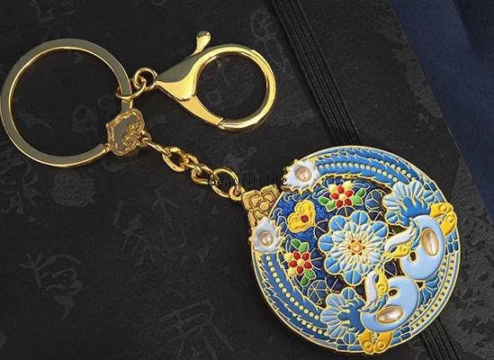 

Gold Enamel Keychain Car Shape School Bag Pendant Chinese Style Key Chain Women's Exquisite