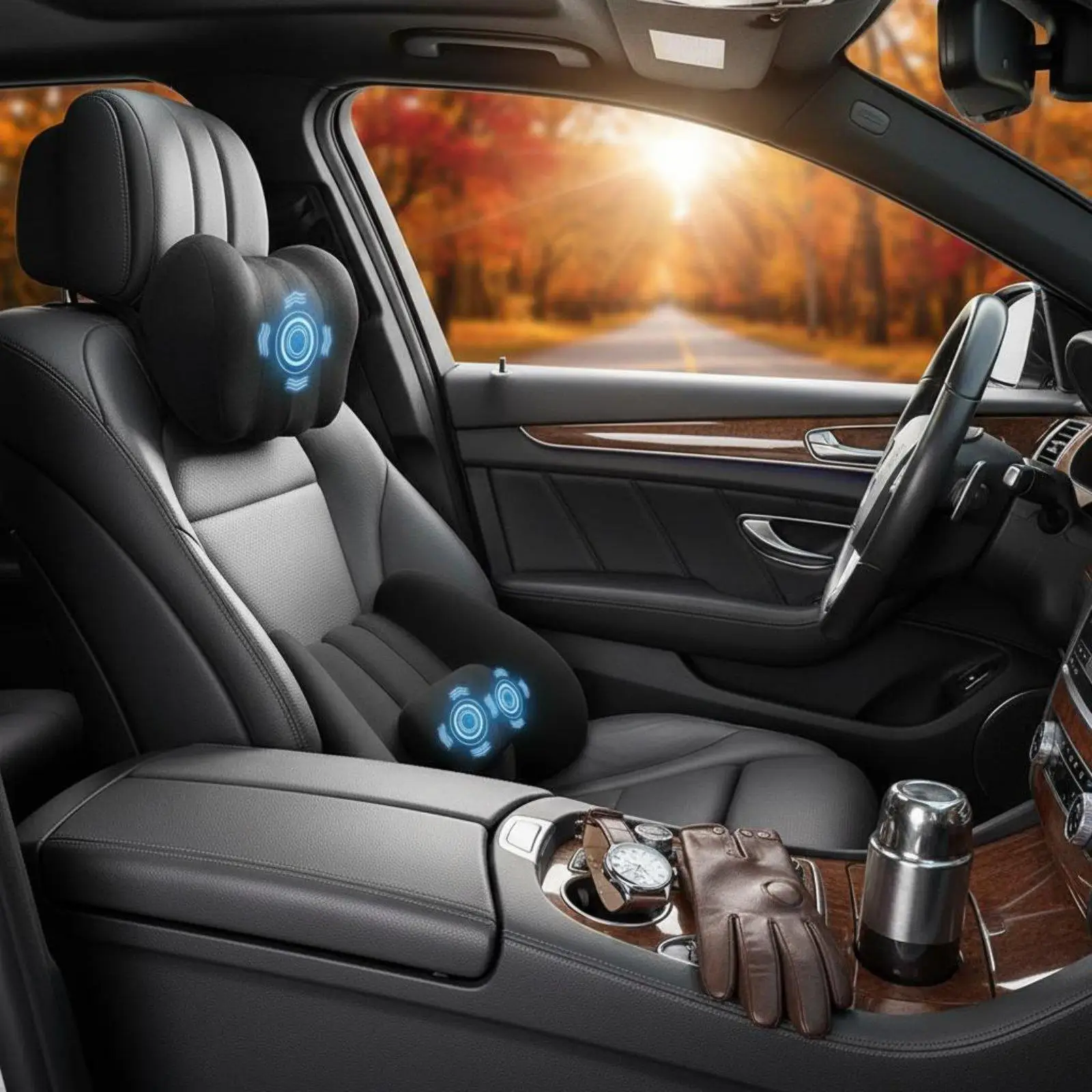 Memory Foam Car Massage Cushion Vibrating Back and Neck Pillow for Pain Relief Work or Home Use