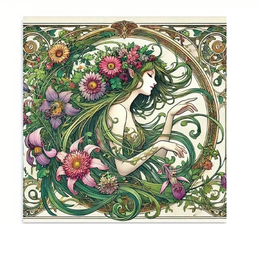 

Art Nouveau Flower Nymph Tablecloth Single Sided Print Table Cover Home Divination Room Pagan Vibe Decor Gift For Nature Lovers
