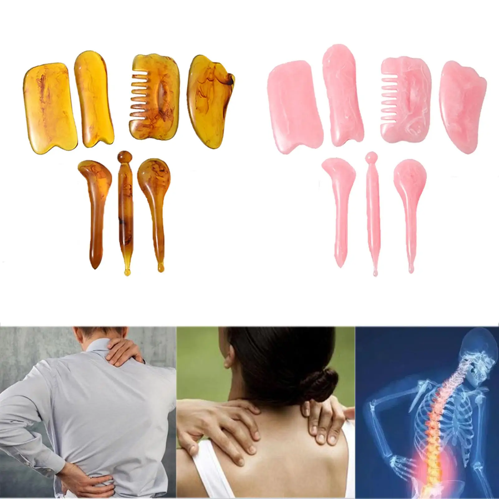 Ferramentas de raspagem Gua Sha Conjunto de resina natural para levantamento da pele Raspador de pedras de barra de tração