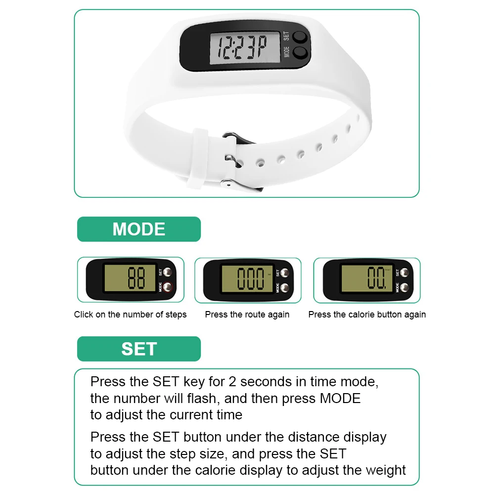 LED Pedometer Bracelet Wrist Calorie Counter 12/24H Time Display Step Counter Watch Walking Running Pedometer for Outdoor Sports