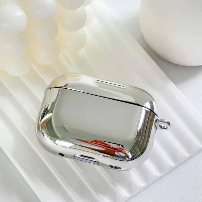Electroplate หูฟังสําหรับ Airpods 1 2 3 Pro สําหรับ Apple สําหรับ Airpods กรณี Pro โลหะเงินพร้อมพวงกุญแจกล่อง