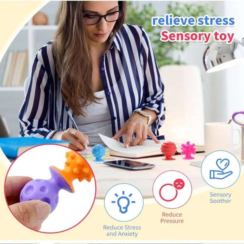Textured Soft Worry Stone Fidget Silicone Relaxing Children Sensory Stone No Noise Creative Silicone Suction Cup Children