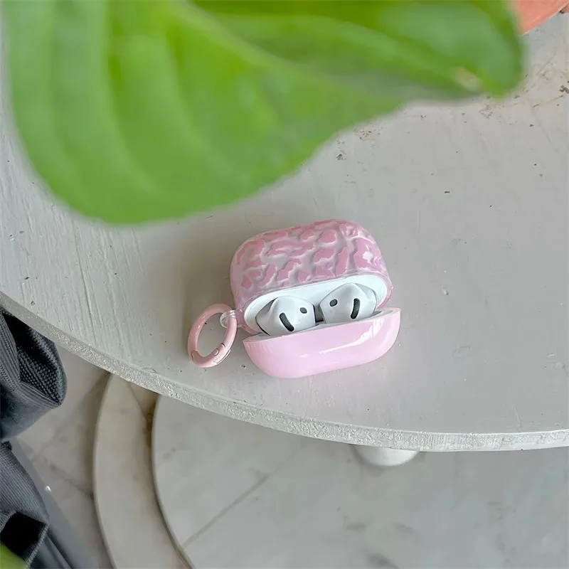 

Pink personalized hollow leopard print headphone protective case with pink round buckle for AirPods 1 2 3 4 Pro Pro2