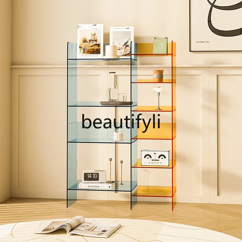 Acrylic bookshelf high-end floor shelf against the wall multi-layer storage display color transparent locker