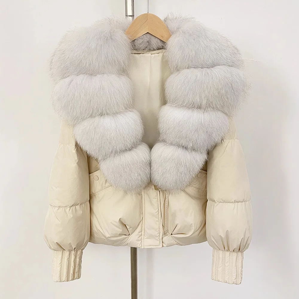 سترة قصيرة كبيرة جدًا بياقة من فرو الثعلب سترة نسائية شتوية عصرية متعددة الاستخدامات سترة فضفاضة ذات جودة عالية وضع جديد تمامًا #3