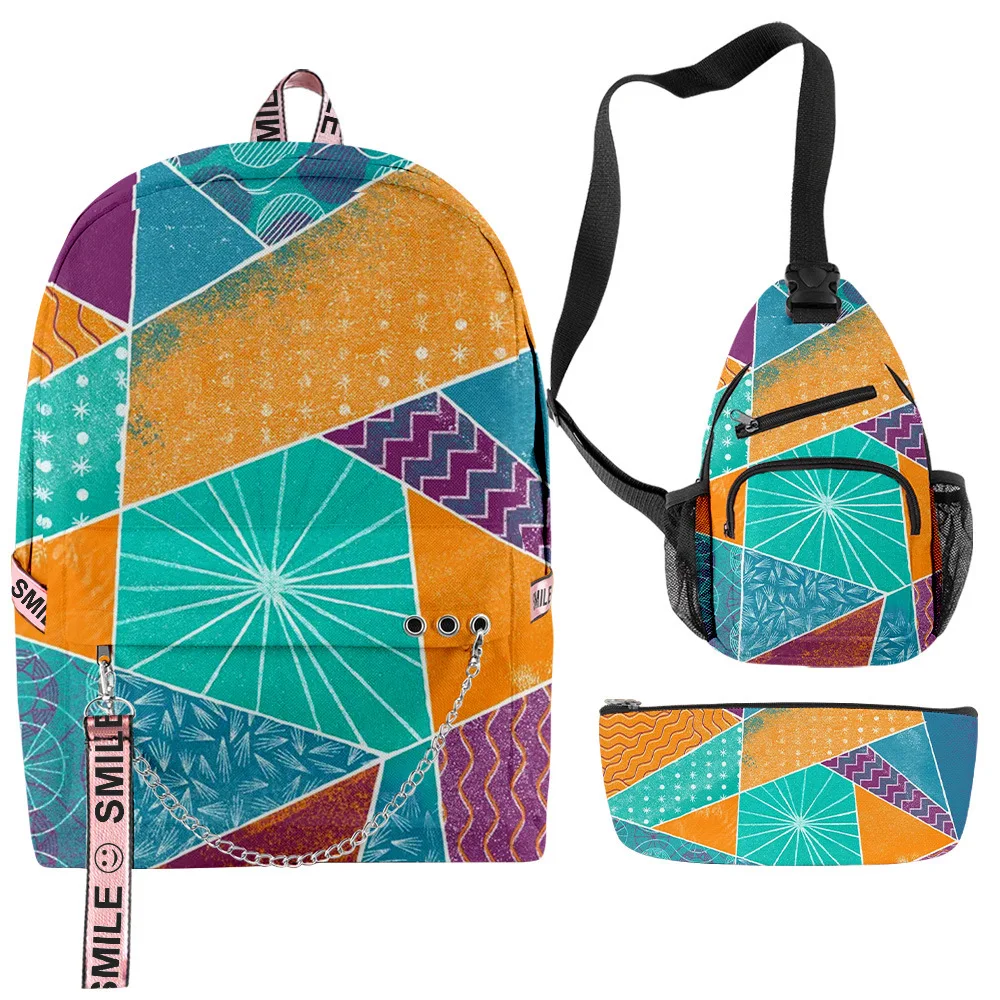 

Classic Novelty Cool Creative color blocking 3D Print 3pcs/Set School Bags multifunction Travel Backpack Chest Bag Pencil Case