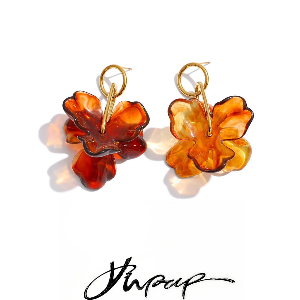 Yhpup 3 couleurs résine fleur goutte boucles d'oreilles pour femmes en acier inoxydable nouveauté attrayant étanche charme bijoux à la mode