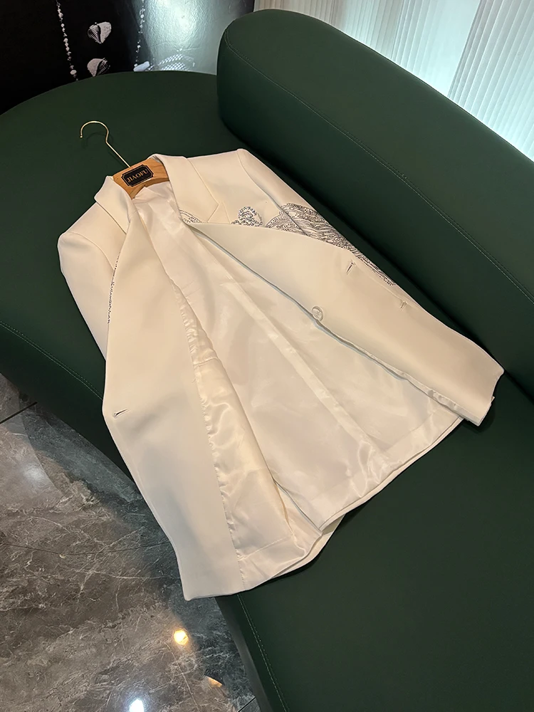 

Ele Lady's Long Sve Suit Jaet Heavy Embellied Dragoy Rhinestones Casual Loose Fit Sle in Chinese Production