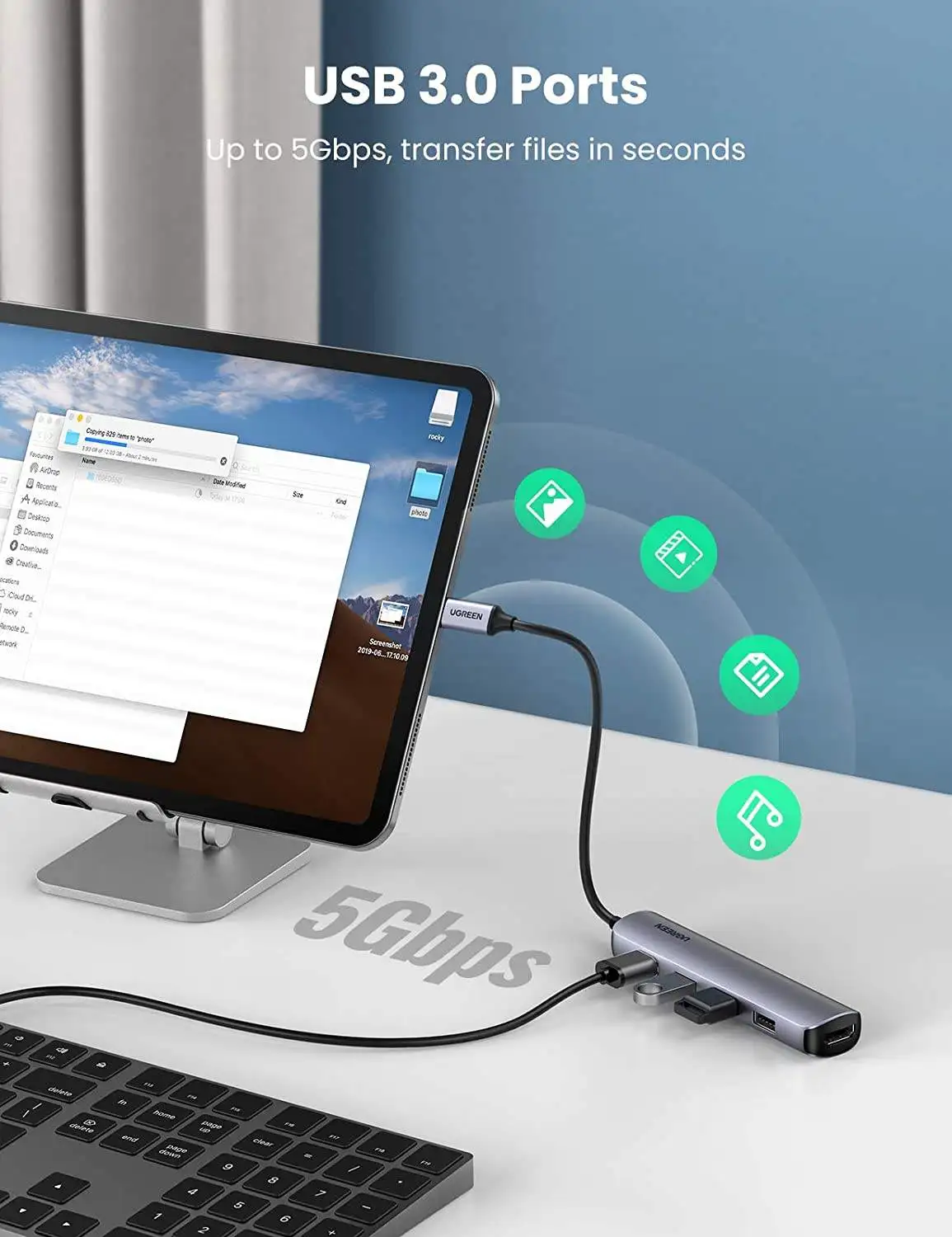 UGREEN USB C Hub Adapter 4K 30Hz USB C to HD-MI Adapter 4 USB 3.0 Ports Type C Multiport Adapter High-speed Data Transfer