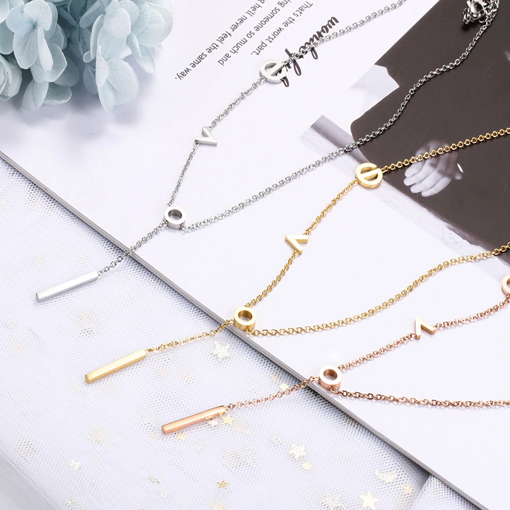 الإبداعية المألوف الحب رسالة سلسلة قلادة ثلاثة ألوان اختياري الفولاذ المقاوم للصدأ غير حساسية المرأة ارتداء المجوهرات اليومية #1