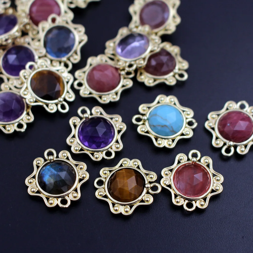 

10pcs Trendy Faceted Circle Natural Quartz Labradorite Stone Connectors Charms DIY for Women Earrings Chains Bracelet Making