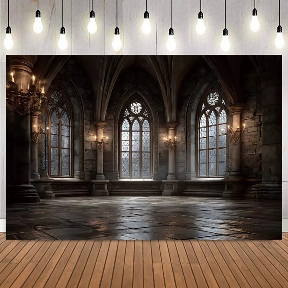 

Halloween Dark Medieval Horror Castle Photography Background Skull Pumpkin Coven Home Party Decoration Photo Backdrop Prop