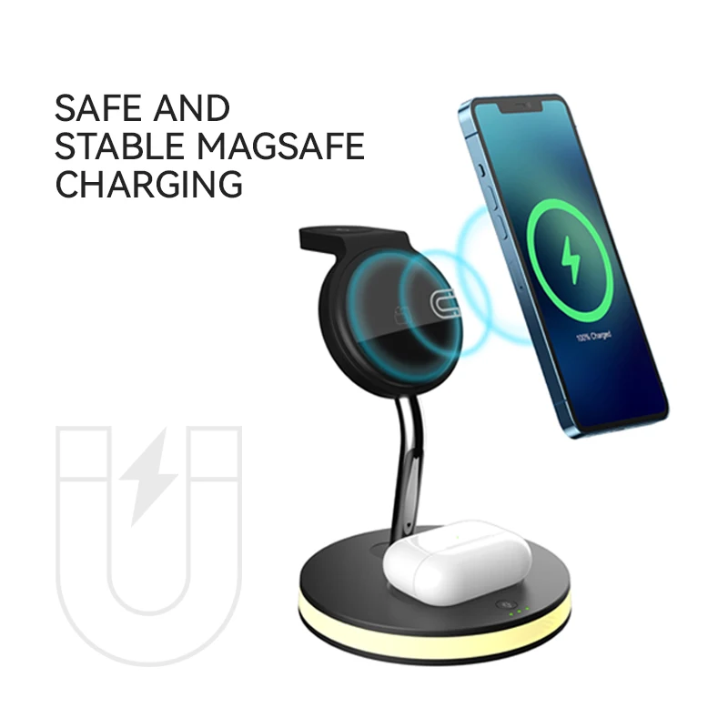 3 in 1 Magnetic Wireless Chargers 15W For iPhone 13 12 Pro Max Charger for Apple Watch 7 6 5 4 Airpods Pro Fast Charging Station