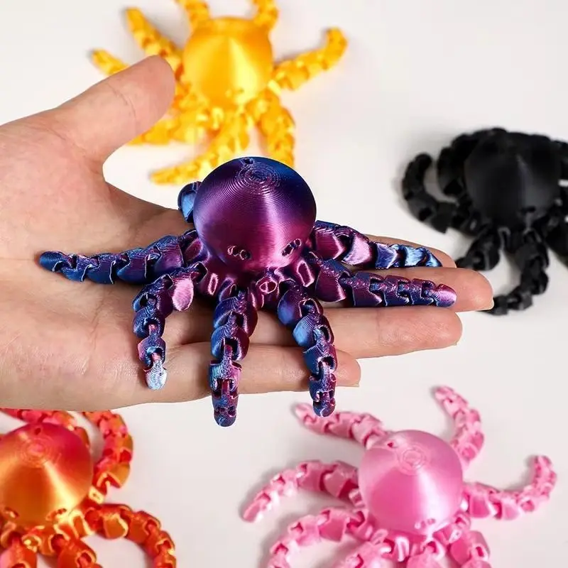 12cm 3D 프린트 문어 피규어 유연한 관절 가정 사무실 책상 장식 해양 동물 테이블 장식품 이상적인 선물 장난감