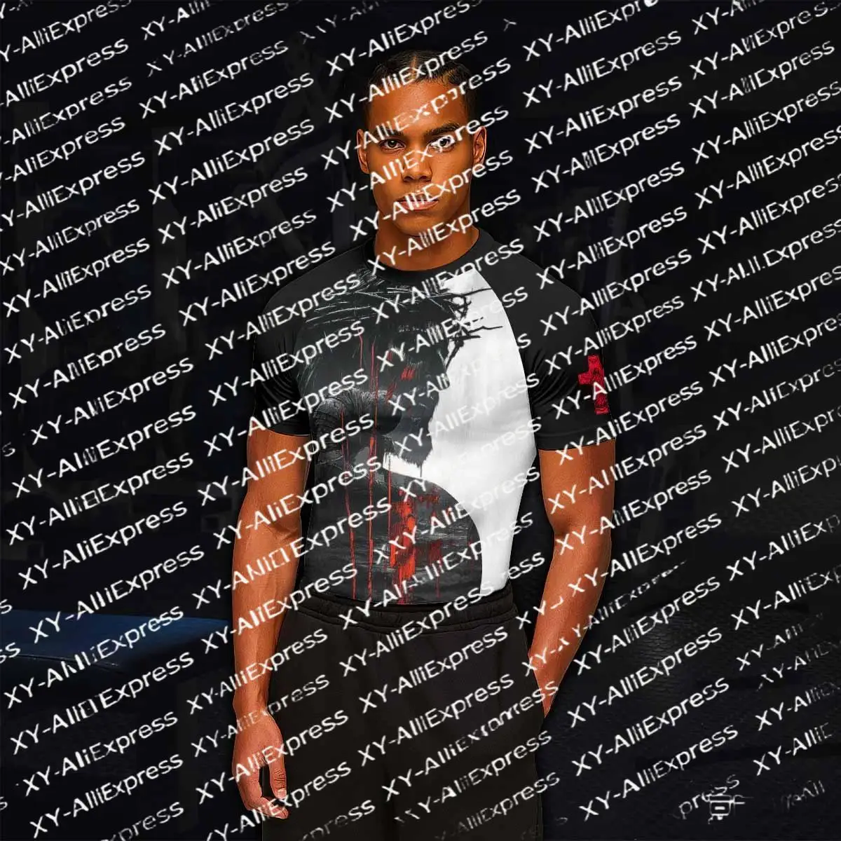 2026 Dark Art 3D Print Men's Raglan Compression Tight T-Shirt Quick-Dry Gym Sports Competition Training Streetwear Top